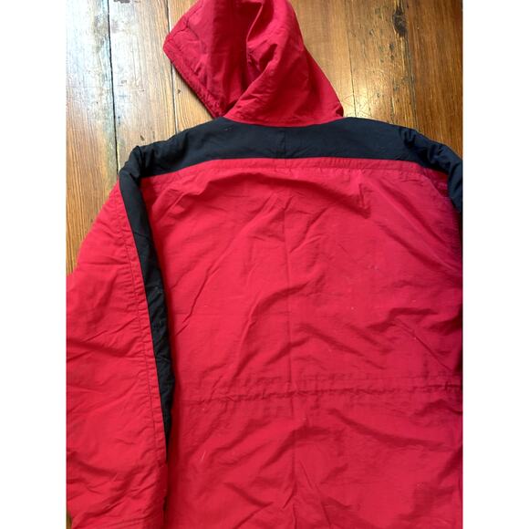 Red Vintage 90s Nike Long Coat Parka Big Logo Men's Large - Picture 6 of 10